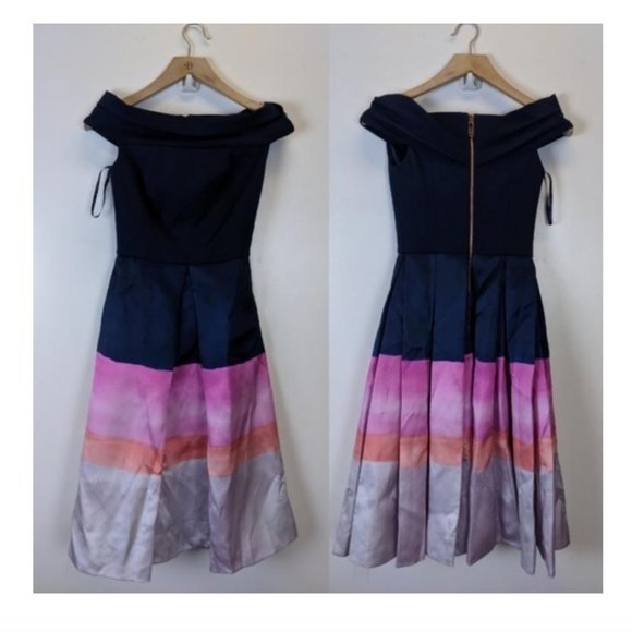 Ted Baker blue pink Hollii off-the-shoulder stripe Jacquard Dress size 1 nwot - Picture 8 of 12